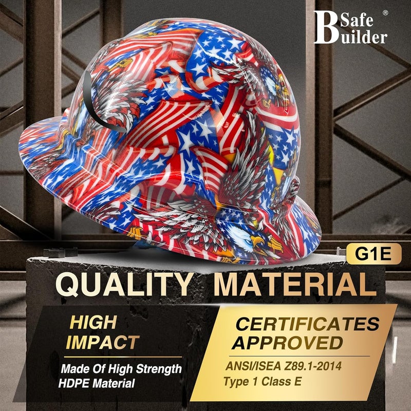 SAFEBUILDER G1E Construction Full Brim Hard Hats ANSI Class E HDPE Safety Helmet Hardhats Sunshade Industrial Head Protection - Image 3